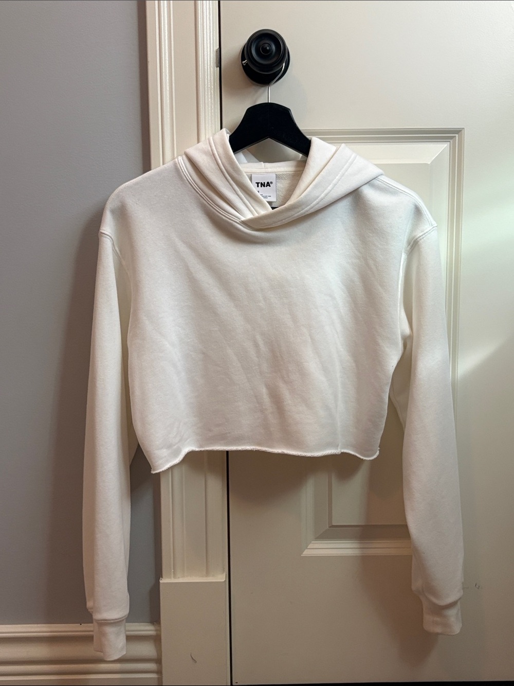 Aritzia TNA White Cropped Hoodie